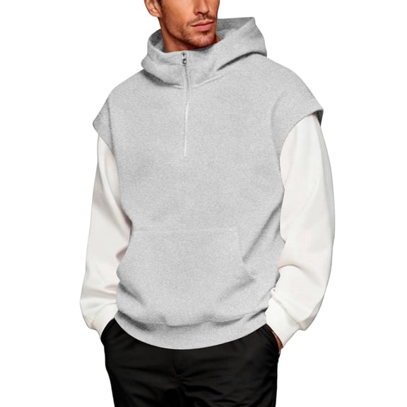 Men's Oversized Quarter Zip Hoodie - Drop Shoulder Casual Daily Sweatshirt - Light Gray - Size S
