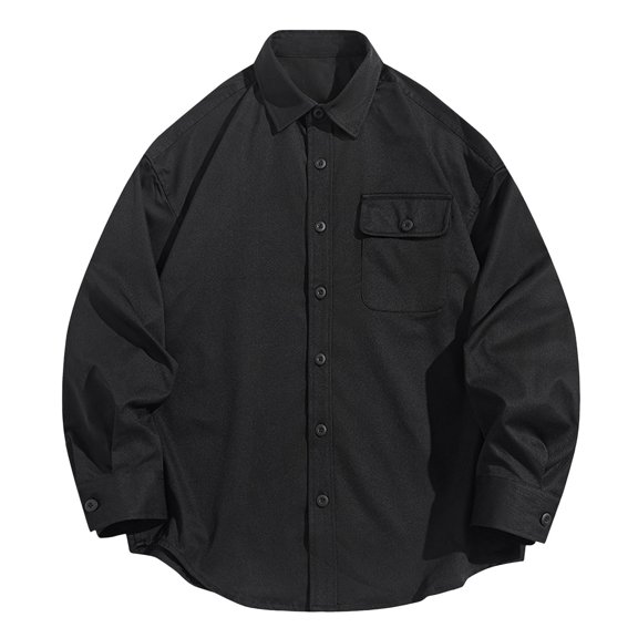 Men's Oversized Shacket Jacket Long Sleeve Button Down Lapel Shirts Solid Fashion Blouse With Pocket