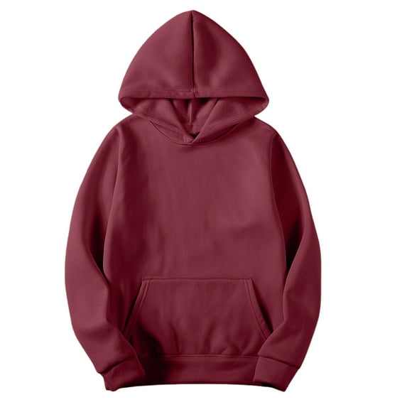Men's Oversized Solid Color Hoodies Long Sleeve Pullover Sweatshirt with Pockets for Men Casual Loose Hooded Top (Wine L)