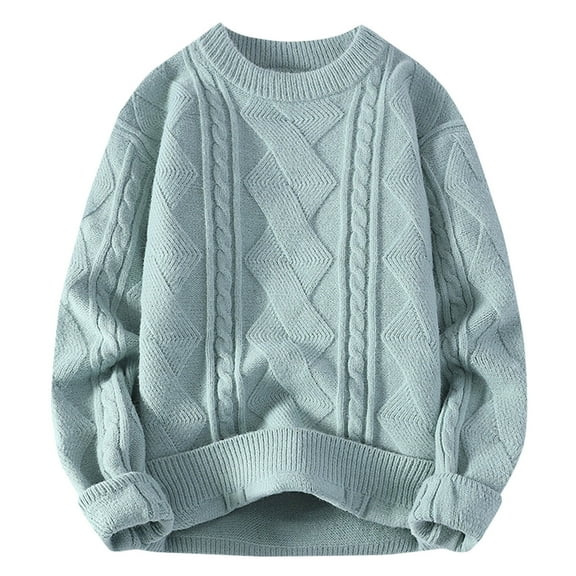 Men's Oversized Sweater Ribbed Knit Long Sleeve Crew Neck Pullover Shirts 90s Vintage Casual Fall Winter Warm Tops Outfit (M, Light Blue)