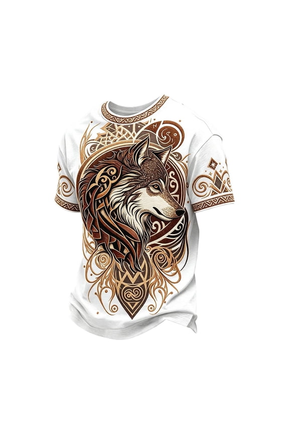 Men's Oversized T-Shirt Half Sleeve Summer Tees Wolf Print Tee Tops