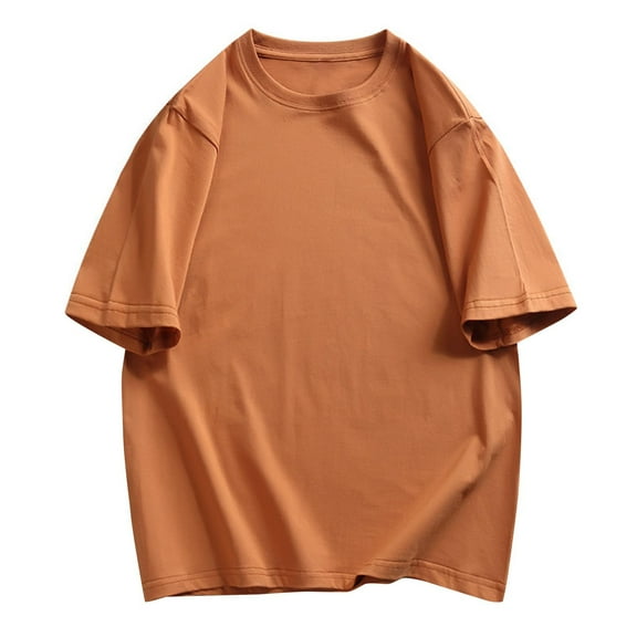 Men's Oversized T-Shirts Cotton Unisex Crew Neck Heavyweight Loose Fit Short Sleeve Shirt Classic Soft Tees Brown XXXL
