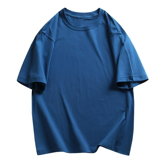 Men's Oversized T-Shirts Cotton Unisex Crew Neck Heavyweight Loose Fit Short Sleeve Shirt Classic Soft Tees Dark Blue M