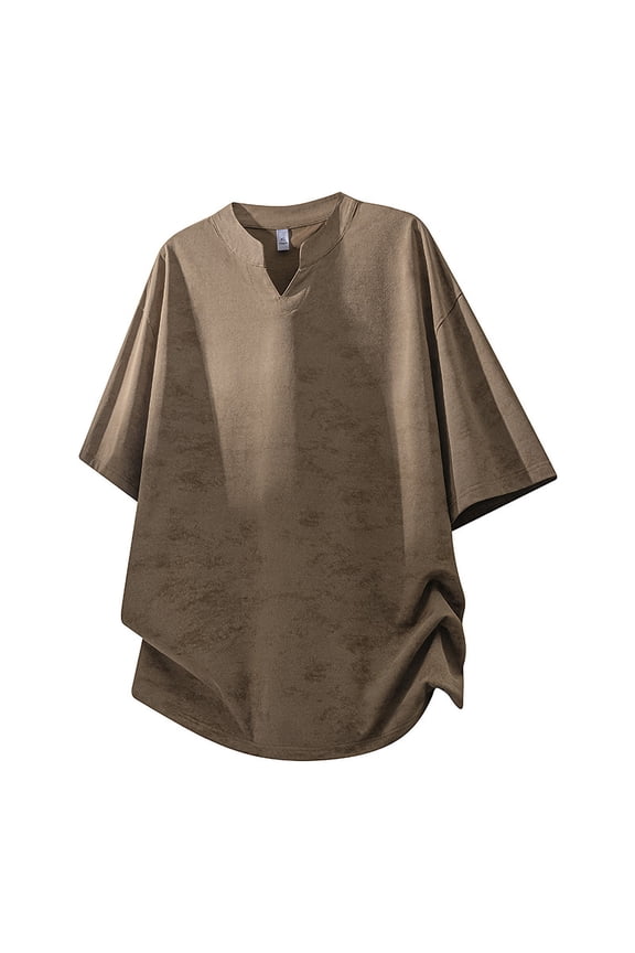 Men's Oversized T-Shirts Half Sleeve Tee V Neck Shirts Summer Casual Workout Tops Coffee