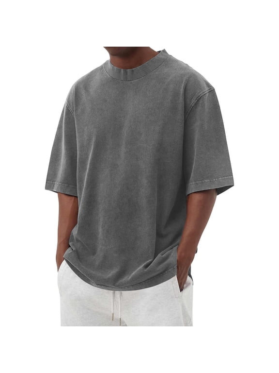 Men's Oversized T-Shirts Heavyweight Cotton Vintage Washed Loose Fit Unisex Baggy Basic Tee Shirts