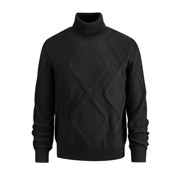 Men's Oversized Turtleneck Sweater Casual Solid-Color Long-Sleeve Thickened Warm Knit Pullover Sweater
