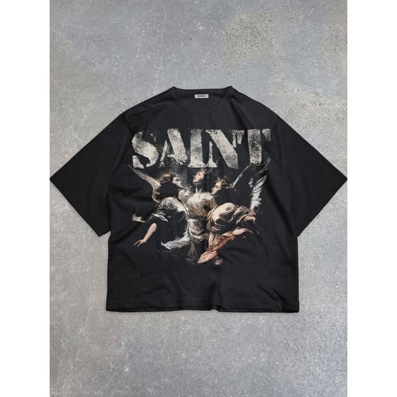 Men's Oversized Vintage Renaissance Angel Graphic T-Shirt