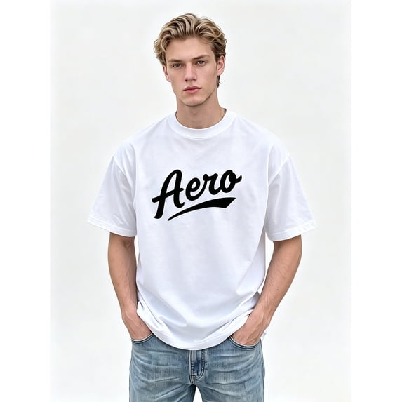 Men's Oversized White T-Shirt with "Aero" Graphic Tee Top
