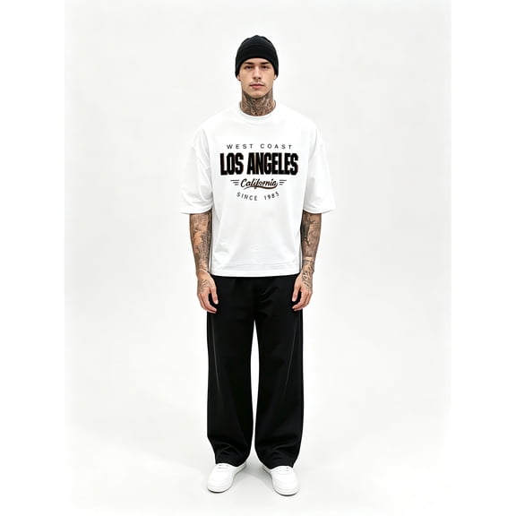 Men's Oversized White T-Shirt with "LOS ANGELES" Graphic Tee