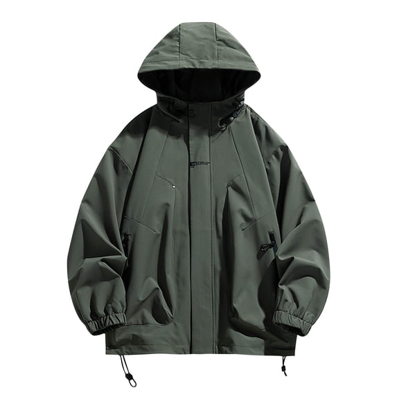 Men's Oversized Windbreaker Jackets Loose Hooded Cargo Windbreaker Lightweight Packable Hidden Zipper Pockets Street Travel Jacket for Men Olive Green L