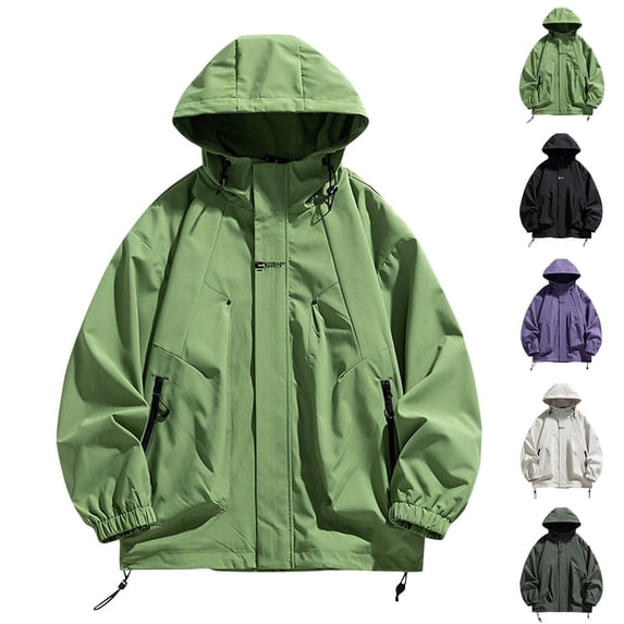 Men's Oversized Windbreaker Jackets Loose Hooded Cargo Windbreaker Lightweight Packable Hidden Zipper Pockets Street Travel Jacket for Men Green S