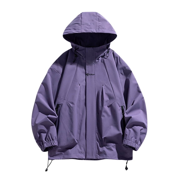 Men's Oversized Windbreaker Jackets Loose Hooded Cargo Windbreaker Lightweight Packable Hidden Zipper Pockets Street Travel Jacket for Men Purple 3XL