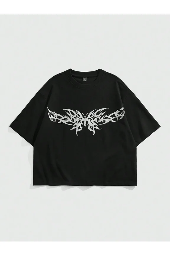 Grunge Y2K Tribal Butterfly Graphic Cotton Men Women T-Shirt