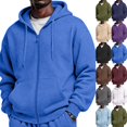 thumbnail image 1 of Men's Oversized Zip Up Hoodie Cotton Sweatshirts with Pockets | Cotton Blend Sweatshirts,Fall Clothes Outfits,Full Zip Up Hoodie,Long Sleeve Winter Jackets,Relaxed Fit Coat Royal Blue L, 1 of 9