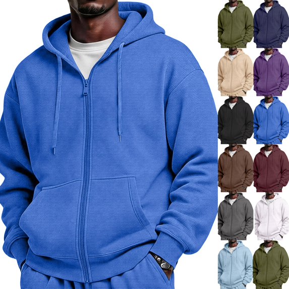 Men's Oversized Zip Up Hoodie Cotton Sweatshirts with Pockets | Cotton Blend Sweatshirts,Fall Clothes Outfits,Full Zip Up Hoodie,Long Sleeve Winter Jackets,Relaxed Fit Coat Royal Blue L