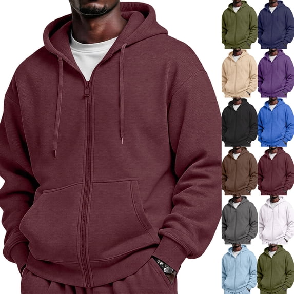 Men's Oversized Zip Up Hoodie Cotton Sweatshirts with Pockets | Cotton Blend Sweatshirts,Fall Clothes Outfits,Full Zip Up Hoodie,Long Sleeve Winter Jackets,Relaxed Fit Coat Wine XL