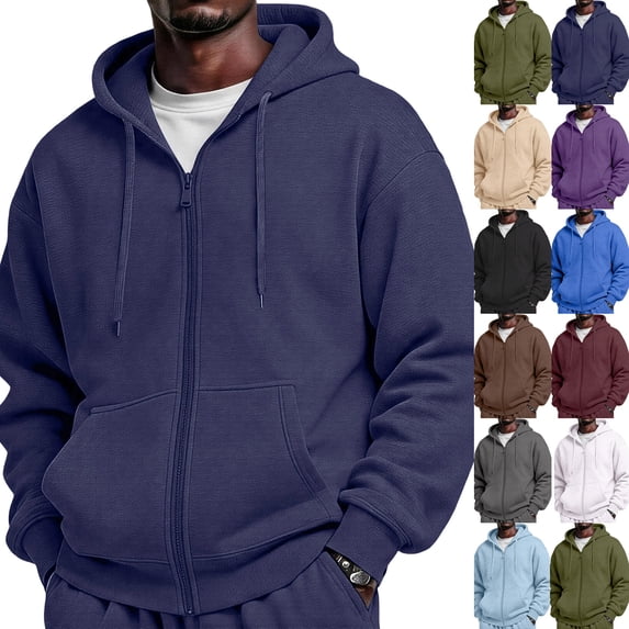 Men's Oversized Zip Up Hoodie Cotton Sweatshirts with Pockets | Cotton Blend Sweatshirts,Fall Clothes Outfits,Full Zip Up Hoodie,Long Sleeve Winter Jackets,Relaxed Fit Coat Navy XL