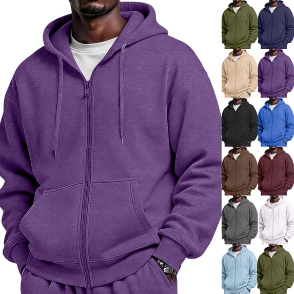 Men's Oversized Zip Up Hoodie Cotton Sweatshirts with Pockets | Cotton Blend Sweatshirts,Fall Clothes Outfits,Full Zip Up Hoodie,Long Sleeve Winter Jackets,Relaxed Fit Coat Purple S