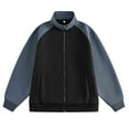 thumbnail image 1 of Men's Oversized Zip up Sweatshirt Color Block Mock Neck Hoodless Sweatshirt Coat Sports Loose Long Sleeve Jackets Activewear Men's Fashion Hoodies Black 3XL, 1 of 7