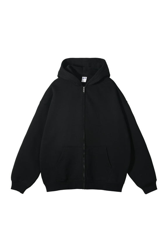 Men's Oversized Zip-Up Hoodie Long Sleeve Full-Zip Hooded Sweatshirt with Drop Shoulder Design and Kangaroo Pocket