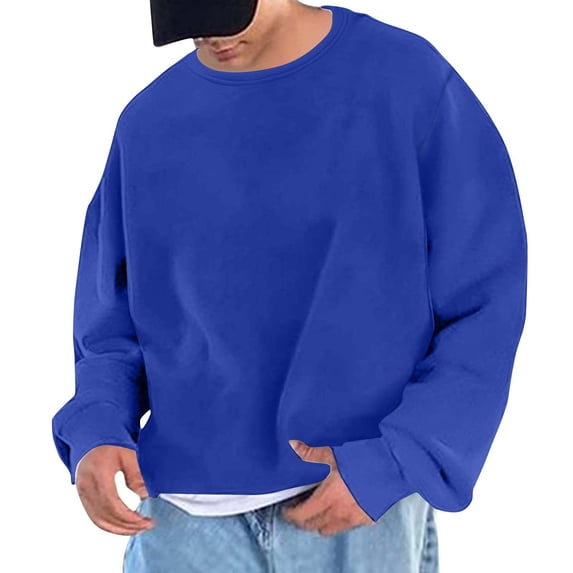 Men's Overszied Crewneck Sweatshirt Casual Lightweight Fleece Basic Pullover Tops Solid Color Soft Loose fit Sweatshirt