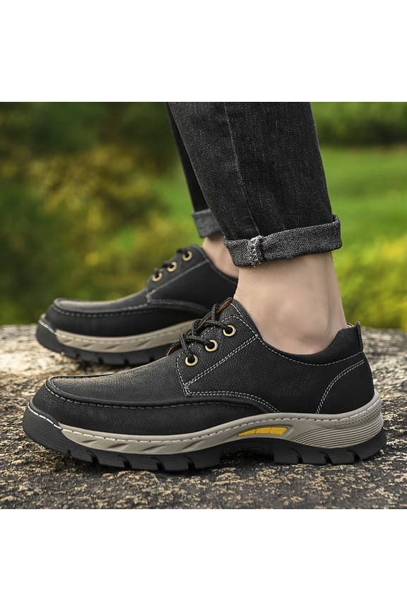 Men's Oxford Lace-Up Shoes - Slip-Resistant Rubber Sole, Breathable PU Upper, Comfortable Cushioned Insole - Versatile for Work, Travel & Casual Wear - Brown & Black, Everyday Footwear, Stylish Footw
