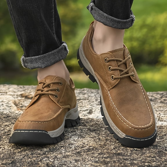 Men's Oxford Lace-Up Shoes - Slip-Resistant Rubber Sole, Breathable PU Upper, Comfortable Cushioned Insole - Versatile for Work, Travel & Casual Wear - Brown & Black, Everyday Footwear, Stylish Footw