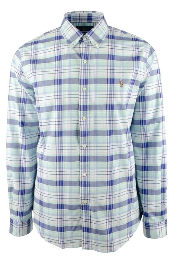 Men's Oxford Plaid Slim Fit Stretch Long Sleeves Shirt-M-X-Large