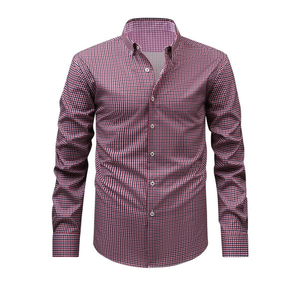 Men's Oxford Shirt Slim Fitted Soft Lightweight Long Sleeve Button Down Shirts Stretch Dress Shirt Red XS