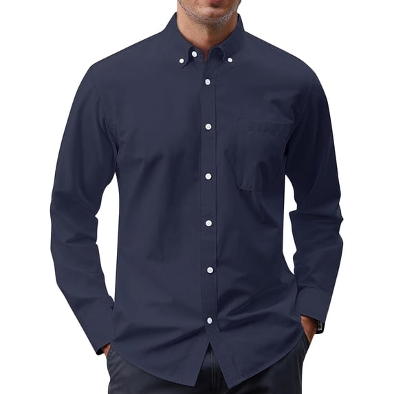 Men's Oxford Shirt Solid Casual Button Down Collar Shirts Long Sleeve Dress Polo Shirts with Pocket, 2XL