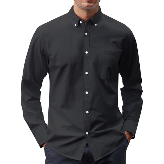 Men's Oxford Shirt Solid Casual Button Down Collar Shirts Long Sleeve Dress Polo Shirts with Pocket, 2XL