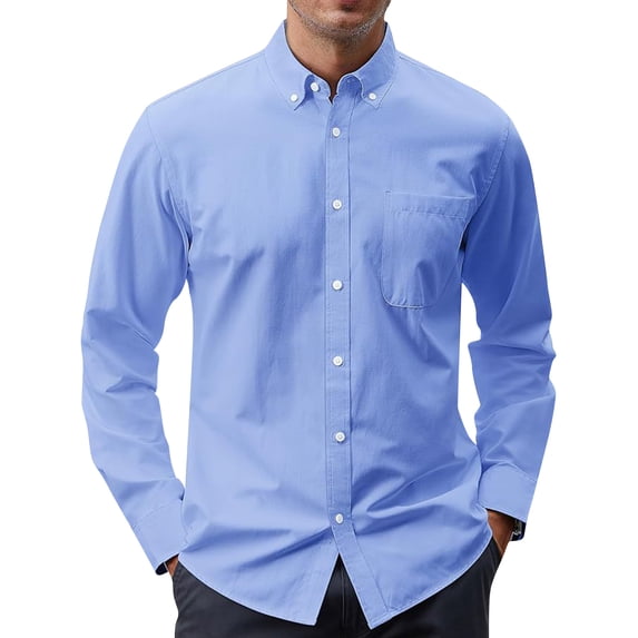 Men's Oxford Shirt Solid Casual Button Down Collar Shirts Long Sleeve Dress Polo Shirts with Pocket, 3XL
