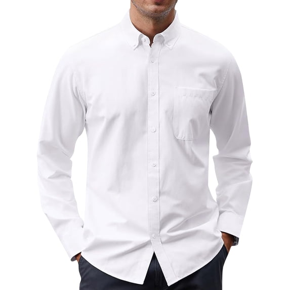Men's Oxford Shirt Solid Casual Button Down Collar Shirts Long Sleeve Dress Polo Shirts with Pocket, XL