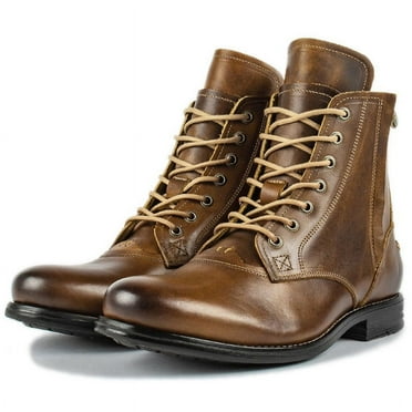 Men's Oxford boots Lace-Up Side Zipper Round Toe Low Heel Leather Boots Military Uniform Cavalry Boots Hiking Boots