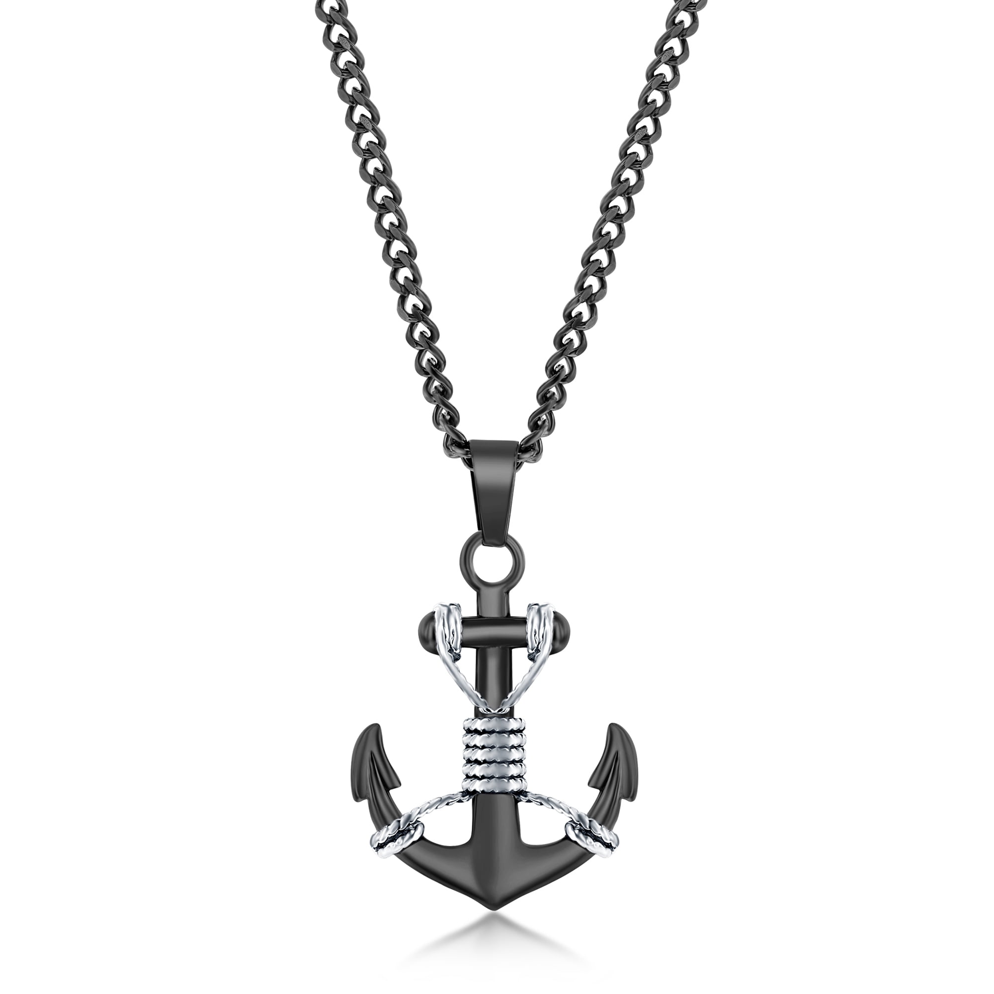 Beaux Bijoux Men's Blue & Silver Anchor Necklace in Stainless