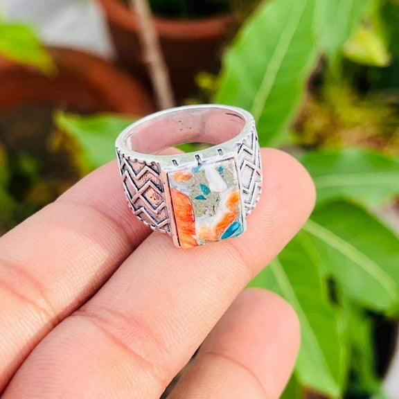 Men’s Oyster Turquoise Signet Ring in Sterling Silver – Handmade Bold Boho Statement Jewelry, Unique Gemstone Ring for Him, Holiday & Christmas Gifts