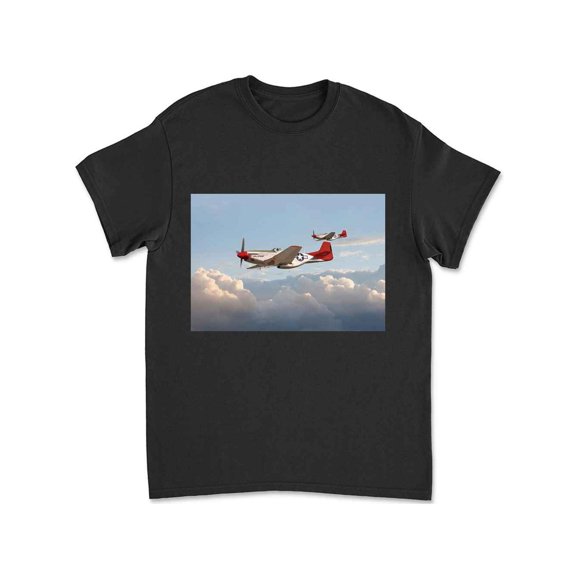 Men's P51 Mustangs Red Tails Graphic T-Shirt - Casual Cotton, Short Sleeve, Crew Neck, Non-Stretch Fabric, Machine Washable, All-Season Wear
