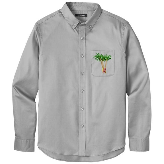 Men's PALM TREES with SURFBOARDS PATCH Twill Shirt with Pocket, 2XL Gusty Grey