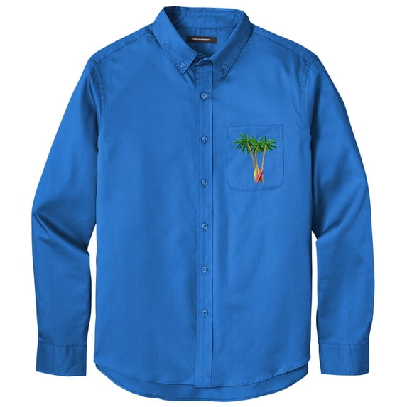 Men's PALM TREES with SURFBOARDS PATCH Twill Shirt with Pocket, 2XL Strong Blue