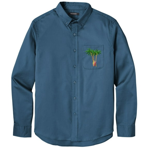 Men's PALM TREES with SURFBOARDS PATCH Twill Shirt with Pocket, Extra-Small Regatta Blue