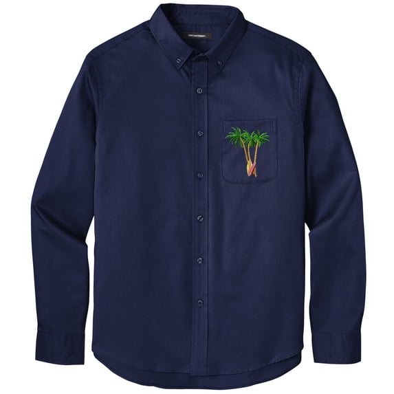 Men's PALM TREES with SURFBOARDS PATCH Twill Shirt with Pocket, Medium Navy Blue