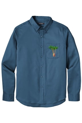 Men's PALM TREES with SURFBOARDS PATCH Twill Shirt with Pocket, Medium Regatta Blue