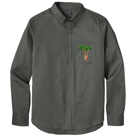 Men's PALM TREES with SURFBOARDS PATCH Twill Shirt with Pocket, Small Storm Grey