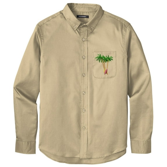 Men's PALM TREES with SURFBOARDS PATCH Twill Shirt with Pocket, XL Wheat