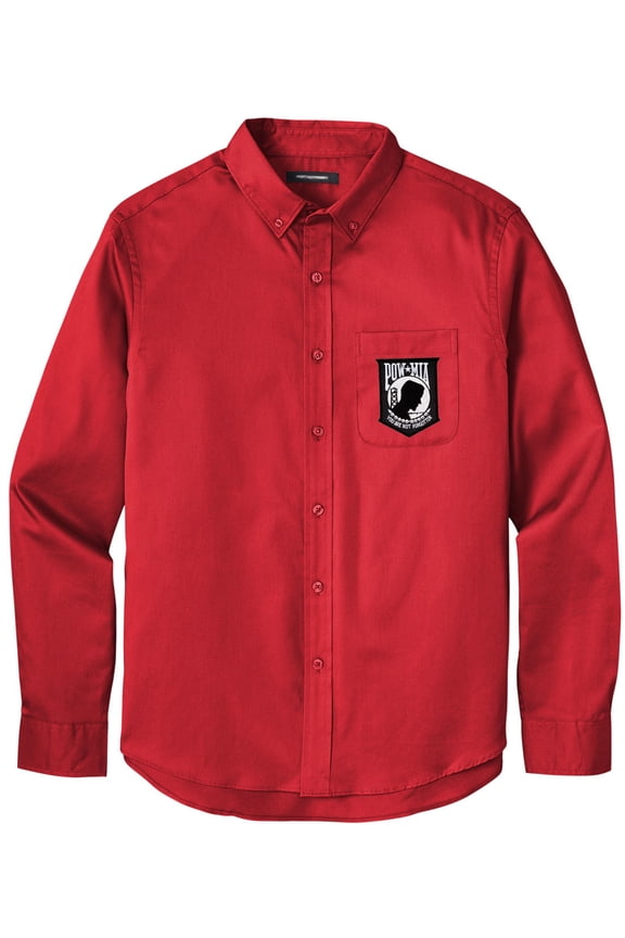 Men's POW MIA PATCH Twill Shirt with Pocket, 4XL Rich Red