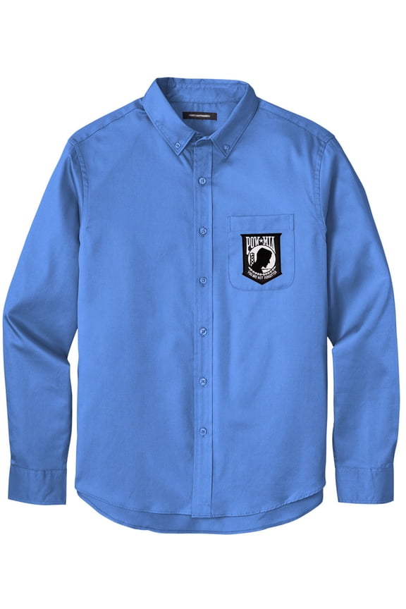 Men's POW MIA PATCH Twill Shirt with Pocket, Medium Ultramarine Blue