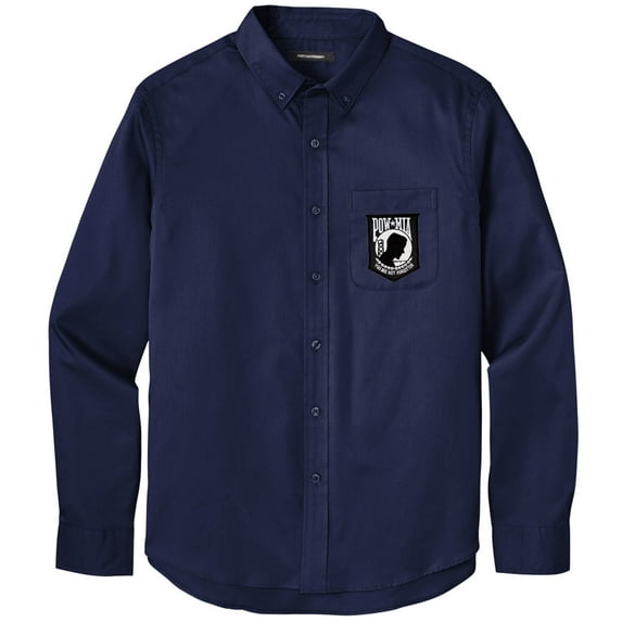 Men's POW MIA PATCH Twill Shirt with Pocket, XL Navy Blue