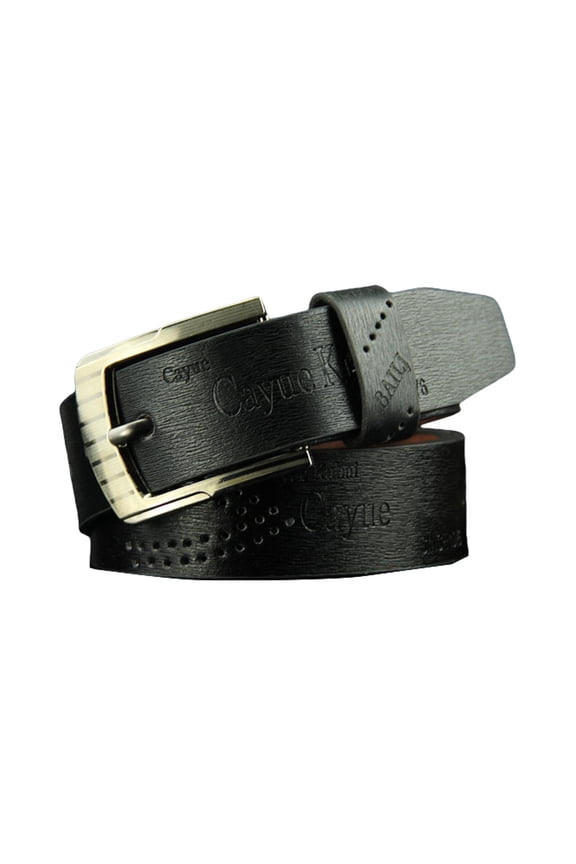 Men's PU Belt With Classical Pin Buckle Embossing Letter Pattern Waistband For Professional And Leisure Outfit