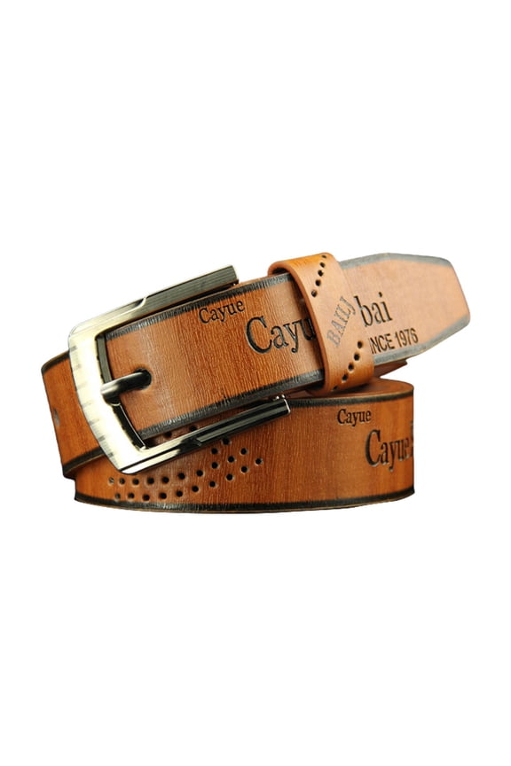 Men's PU Belt With Classical Pin Buckle Embossing Letter Pattern Waistband For Professional And Leisure Outfit
