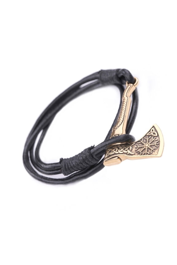 Men's Leather Bracelet with Axes Pendant Symbolizing Strength and Courage Bangle